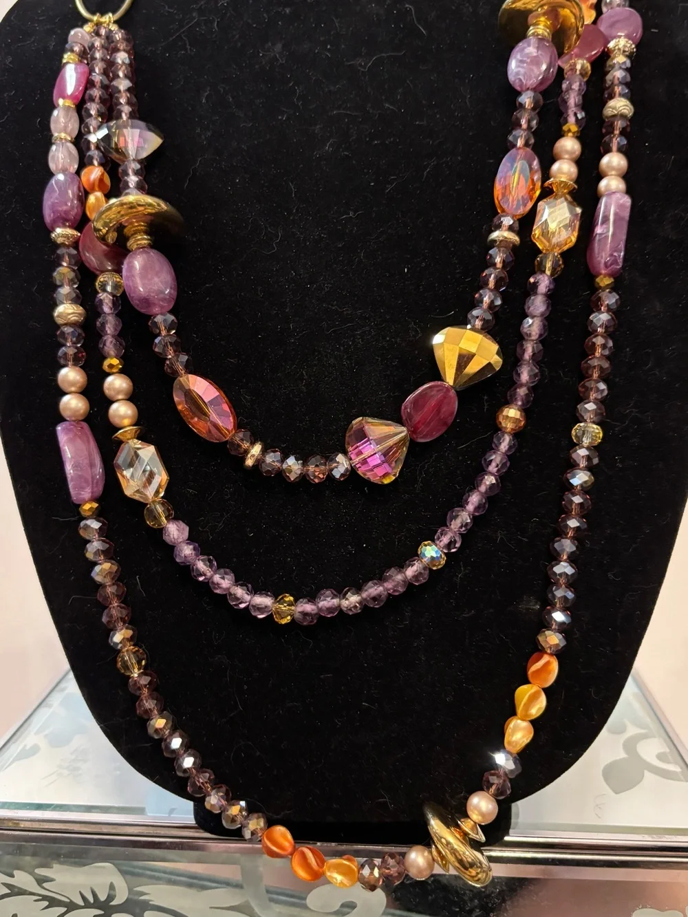 Artisan Multi-Strand Purple and Gold Beaded Necklace - Women Jewelry